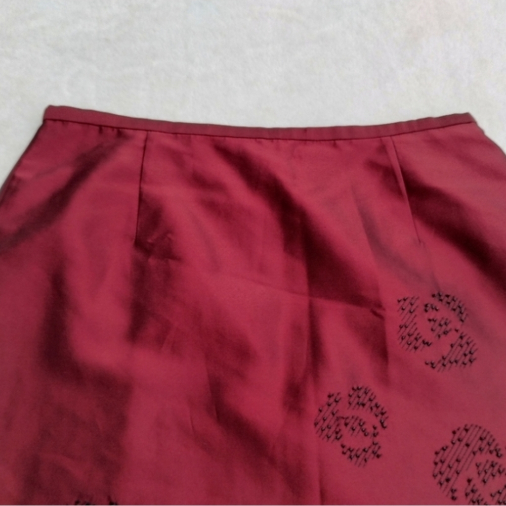 Ann Taylor Silk Red Beaded Skirt Women's Size 6 Floral A-line Y2K Vintage Maroon - Picture 5 of 8